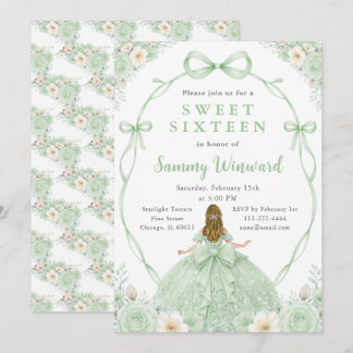 Green Floral Princess Sweet Sixteen Birthday Party Invitation
