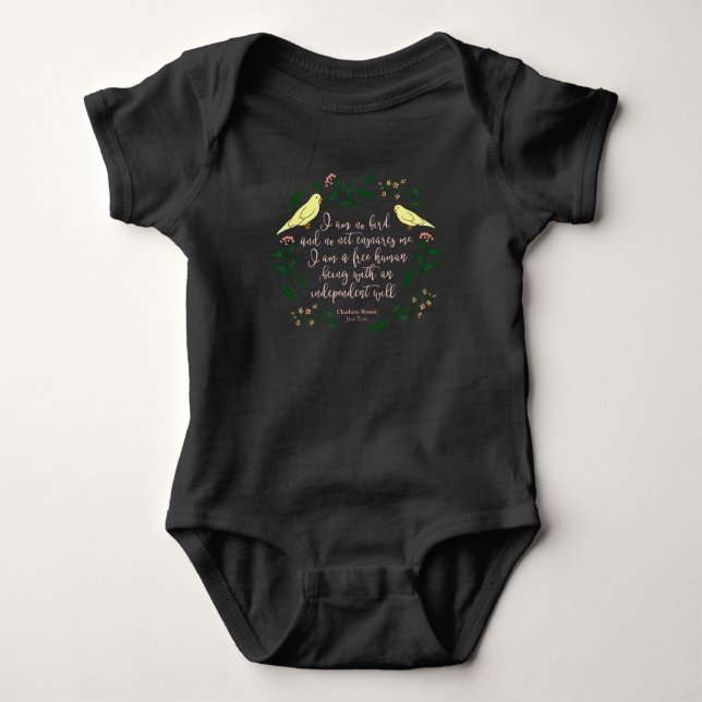 Green Floral Quote Jane Eyre Charlotte Bronte Baby Bodysuit (Front)