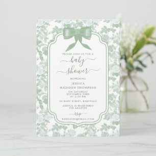 Green Floral Roses Chinoiserie Baby Shower  Invitation