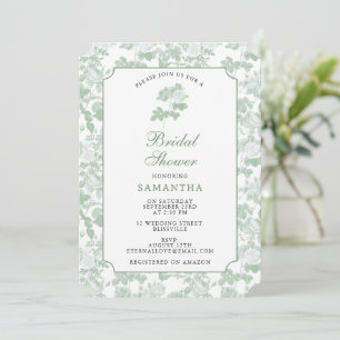 Green Floral Roses Chinoiserie Bridal Shower  Invitation
