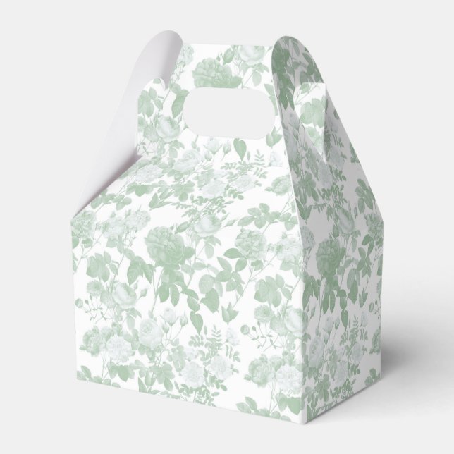 Green Floral Roses French Chinoiserie Pattern Favour Box (Front Side)