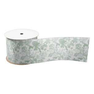 Green Floral Roses French Chinoiserie Pattern Satin Ribbon