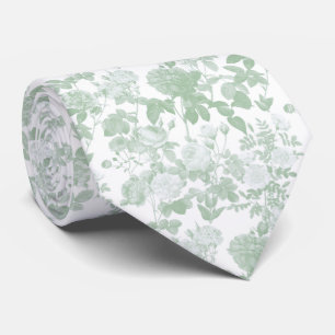 Green Floral Roses French Chinoiserie Pattern Tie