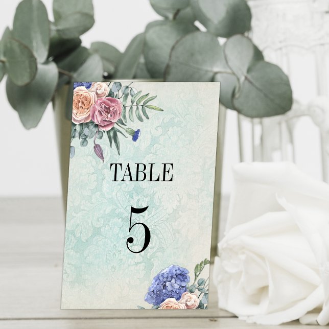 Green Floral Rustic Hydrangeas Wedding  Table Number (Creator Uploaded)