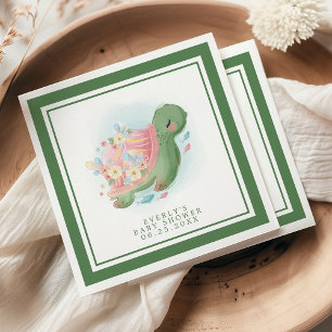 Green Floral Sea Turtle Cute Baby Shower Napkin