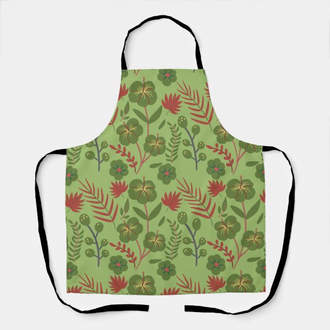 Green floral seamless pattern flower, branch, leaf apron (Front)