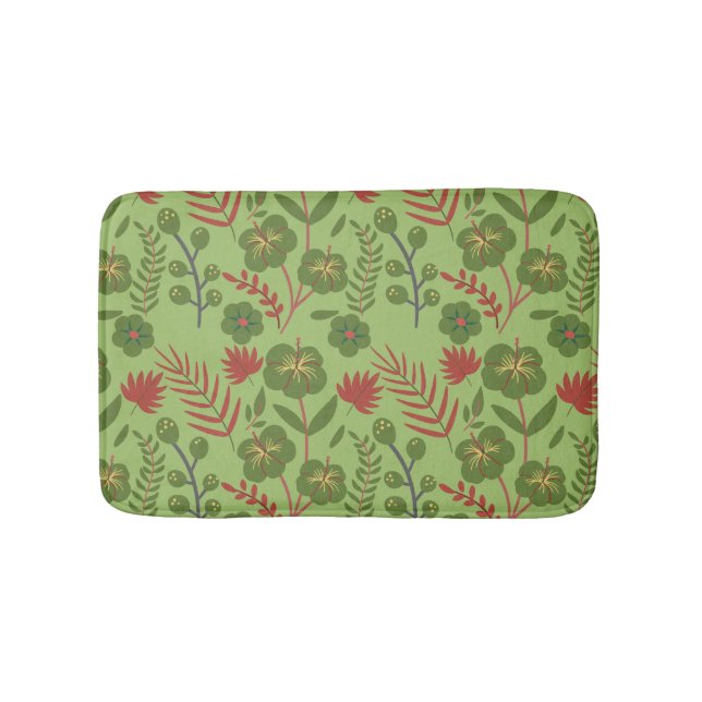 Green floral seamless pattern flower, branch, leaf bath mat (Front)