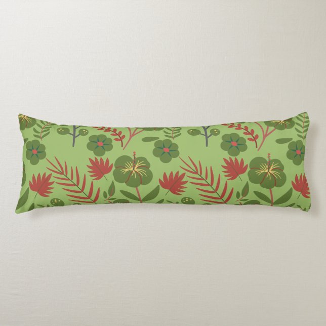 Green floral seamless pattern flower, branch, leaf body cushion (Front)