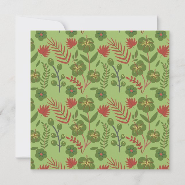 Green floral seamless pattern flower, branch, leaf card (Front)