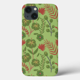 Green floral seamless pattern flower, branch, leaf iPhone 13 case