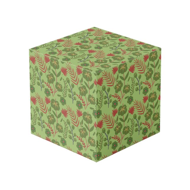 Green floral seamless pattern flower, branch, leaf cube (Front Angled)