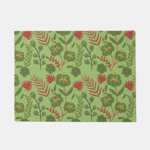 Green floral seamless pattern flower, branch, leaf doormat
