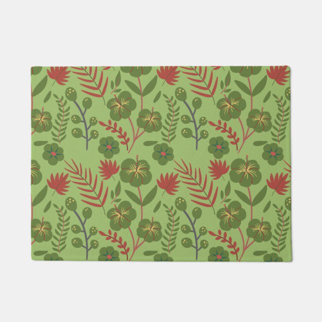 Green floral seamless pattern flower, branch, leaf doormat (Front)
