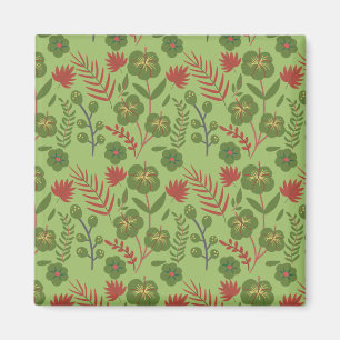 Green floral seamless pattern flower, branch, leaf magnet