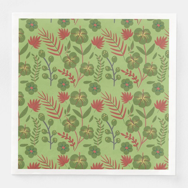 Green floral seamless pattern flower, branch, leaf napkin (Front)