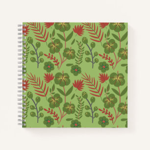 Green floral seamless pattern flower, branch, leaf notebook