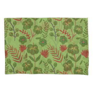 Green floral seamless pattern flower, branch, leaf pillowcase