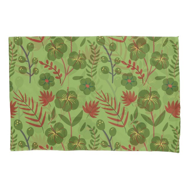 Green floral seamless pattern flower, branch, leaf pillowcase (Front-Left)