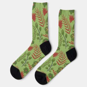 Green floral seamless pattern flower, branch, leaf socks