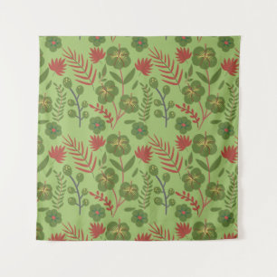 Green floral seamless pattern flower, branch, leaf tapestry