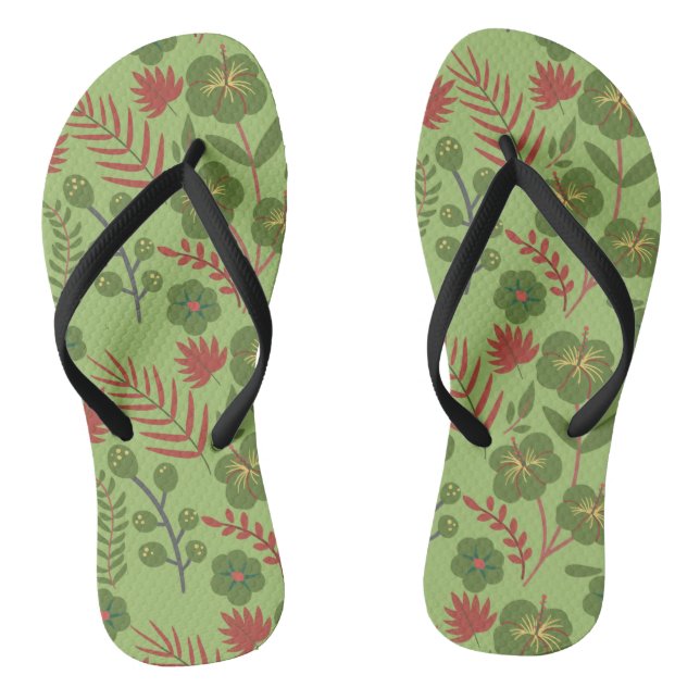 Green floral seamless pattern flower, branch, leaf thongs (Footbed)