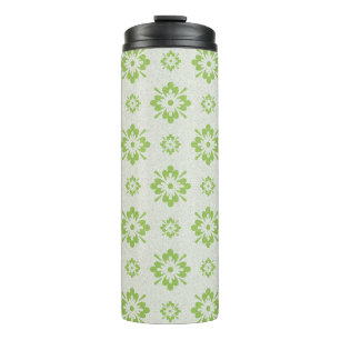 Green floral shapes pattern thermal tumbler