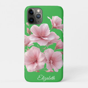 Green Floral Soft Pink Flowers Elegant iPhone 11 Pro Case