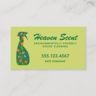 Green Floral Spray Bottle House Cleaner Business C Card