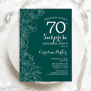 Green Floral Surprise 70th Birthday Party Invitation