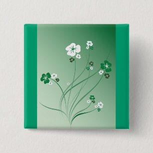 Green Floral Swirls and White Blossoms 15 Cm Square Badge