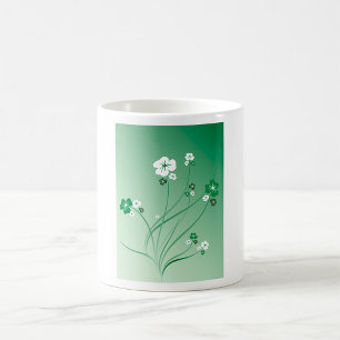 Green Floral Swirls and White Blossoms Coffee Mug