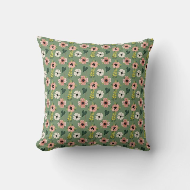 Green floral throw pillow (Front)