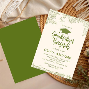 Green Floral Trendy Brunch graduation Invitation