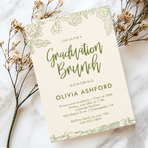 Green Floral Trendy Brunch graduation Invitation