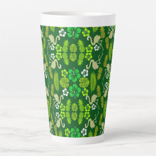 Green Floral Tropical Fruit Patterned Latte Mug