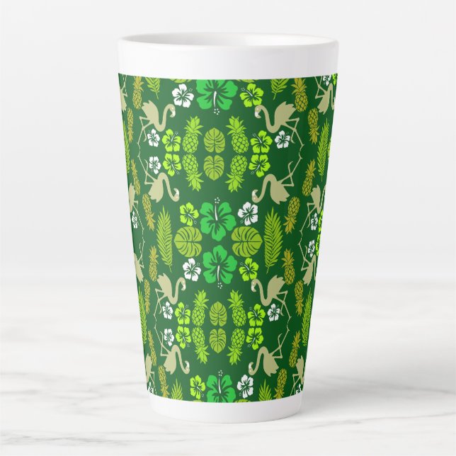 Green Floral Tropical Fruit Patterned Latte Mug (Front)
