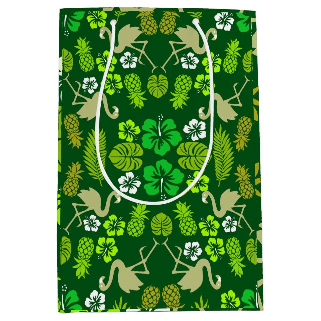 Green Floral Tropical Fruit Patterned Medium Gift Bag (Front)
