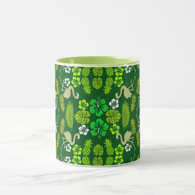 Green Floral Tropical Fruit Patterned Mug (Center)