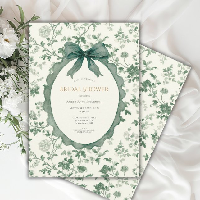 Green Floral Vintage Bridal Shower Invitation (Creator Uploaded)
