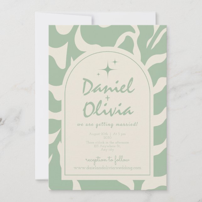 Green Floral Vintage with Photo Wedding Invitation (Front)