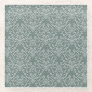 Green floral wallpaper glass coaster