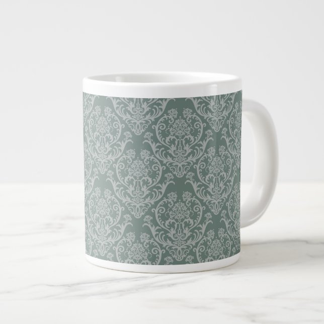 Green floral wallpaper large coffee mug (Front Right)
