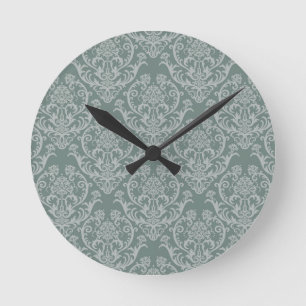 Green floral wallpaper round clock