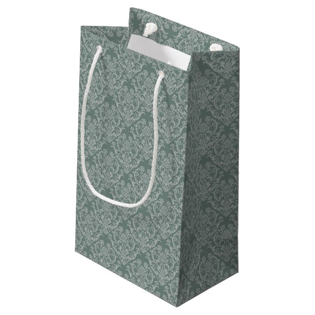 Green floral wallpaper small gift bag (Back Angled)
