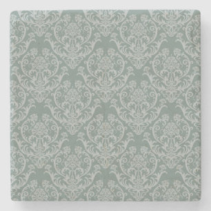 Green floral wallpaper stone coaster