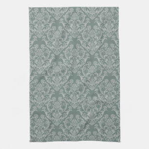 Green floral wallpaper tea towel