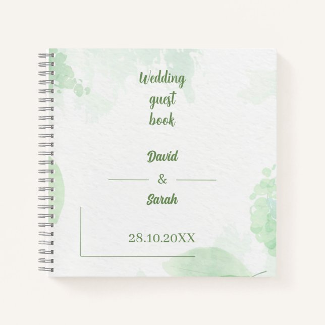 Green Floral Watercolor Personalised Wedding Guest Notebook (Front)