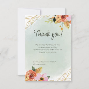 Green Floral Watercolor Wedding Thank you card