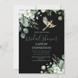 Green Floral Watercolor with Bird Invitation