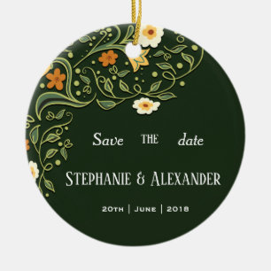 Green Floral Wedding Ceramic Ornament